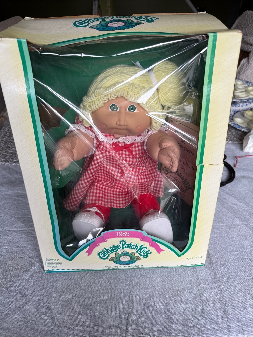 Cabbage patch kid Blonde Girl Doll in Red Gingham Dress